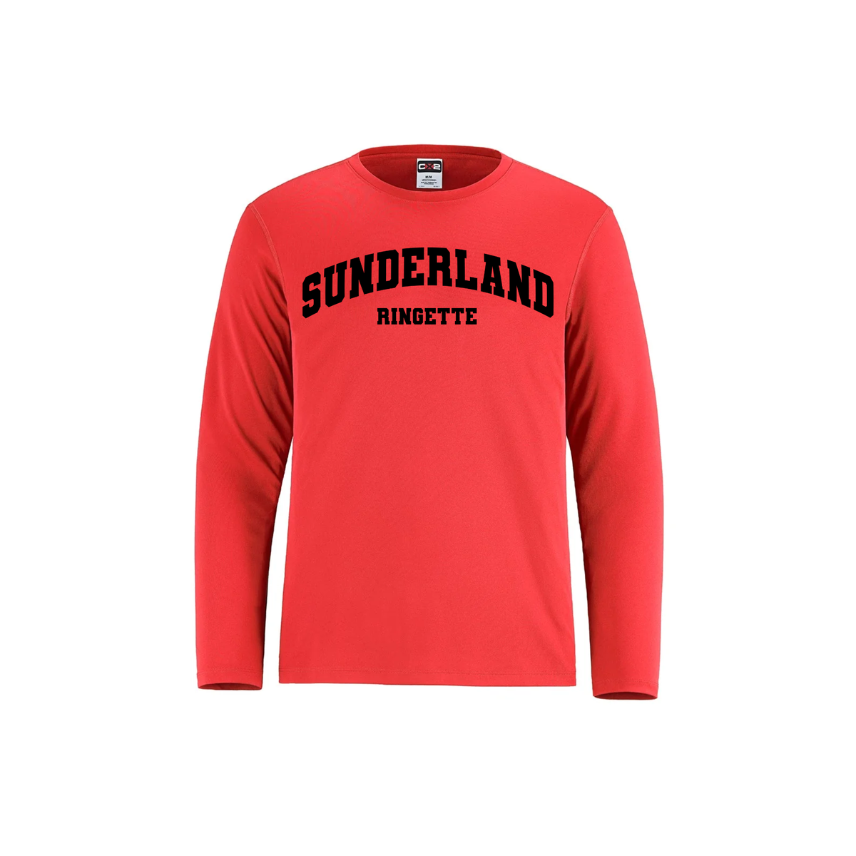 Sunderland Ringette red performance long sleeve with black chest print