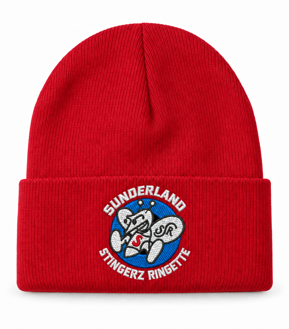 Red toque with embroidered Sunderland Stingerz team logo