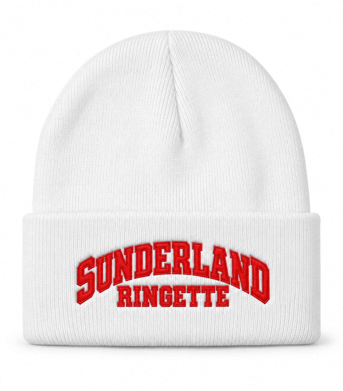 white Sunderland Stingerz C100 toque with embroidered Sunderland Ringette lettering