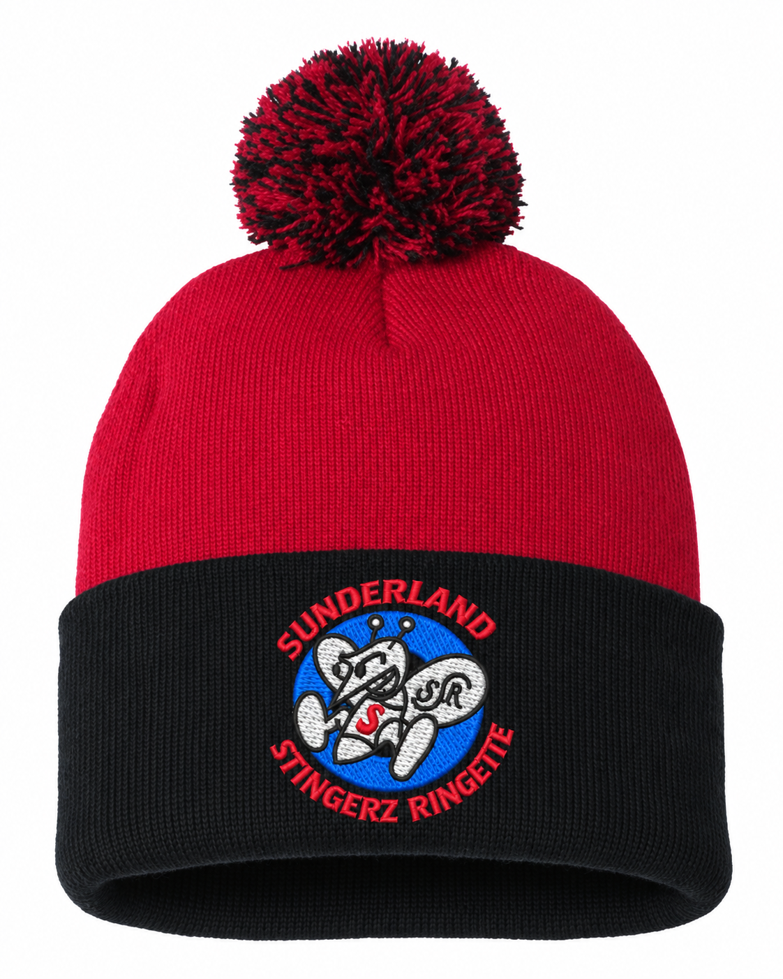Red/Black Sunderland Stingerz Sportsman SP15 pom-pom toque with embroidered team logo