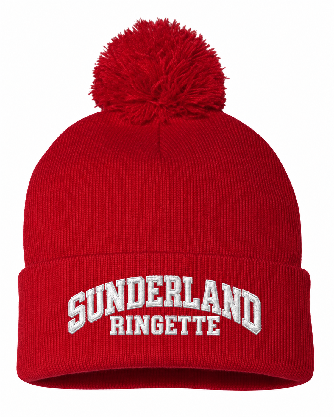 Red Sunderland Stingerz Sportsman SP15 pom-pom toque with embroidered Sunderland Ringette lettering